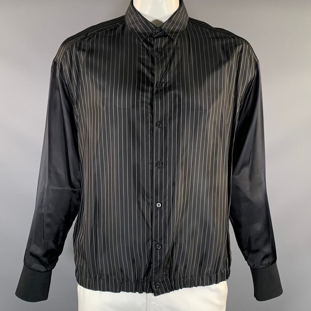 NEIL BARRETT AW2021 Size L Black White Pinstripe Long Sleeve Shirt